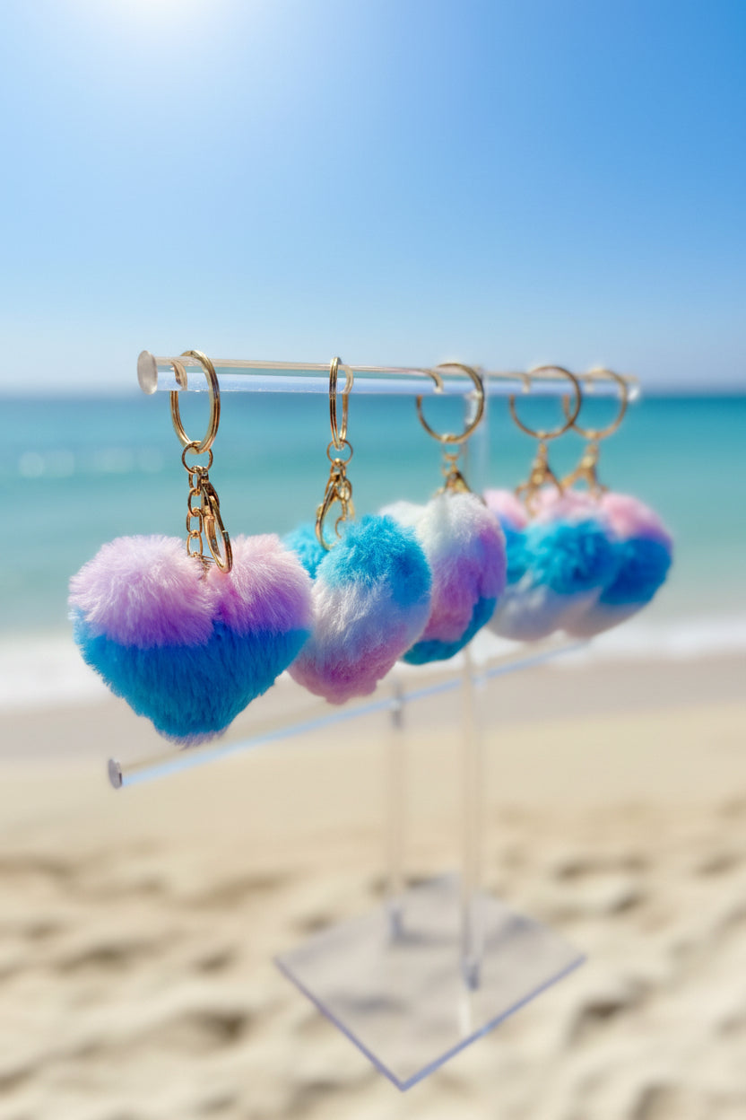 Soft heart puff keychain